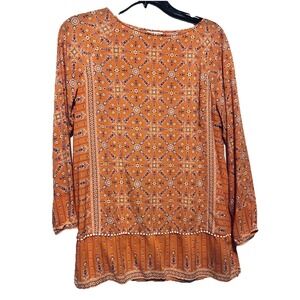 J Jill Peach Orange Rayon Beaded Top Small Petite Geometric Bohemian